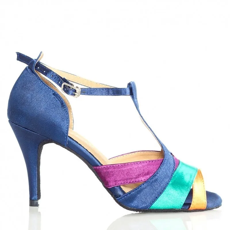 Blue women's Latin dance shoes Square dance shoes High heels 8.5cm Salsa shoes 