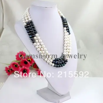 

Fabulous 3 Rows White&Blcak Freshwater Pearl Necklace Beads Jewelry Fashion Wedding&Party Bridesmaid Jewelry Free Shipping FP027