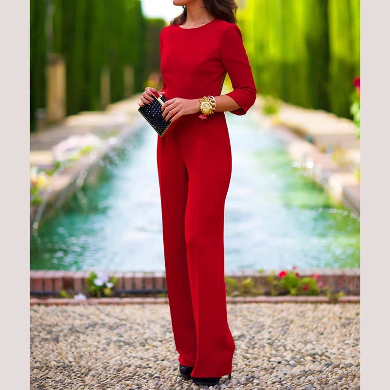Explosions hot 2018 women's sexy jumpsuit solid color back leak empty sleeve new arrive clothing A810