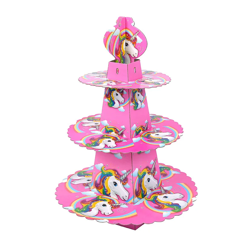 3-х уровневый удивительные торт подставка держатель для кекса мультфильм hero вечерние торт стеллаж для выставки товаров для детей День рождения поставки вечерние свадебные сувениры - Цвет: unicorn
