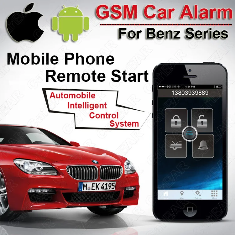 IOS Android GPS GSM автосигнализации для Mercedes-Benz Кнопка запуска с двухсторонней