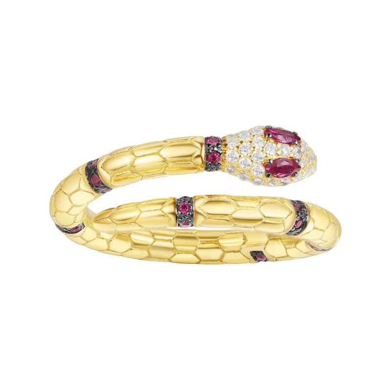 

Good Quality 925 Sterling Silver Gold Color Cubic Zirconia Crystal Snake Finger Ring Egypt Monaco Women Luxury Jewelry 1:1 logo