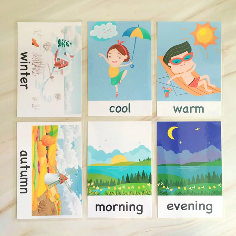 Jogos de Aprendizagem Cartões de Alfabetização Ddwe Tempo Profissão Corpo Tráfego Cognitivo Inglês Toy Kids Flash Palavra Bebê Cartão Educacional - 10 Home & Garden