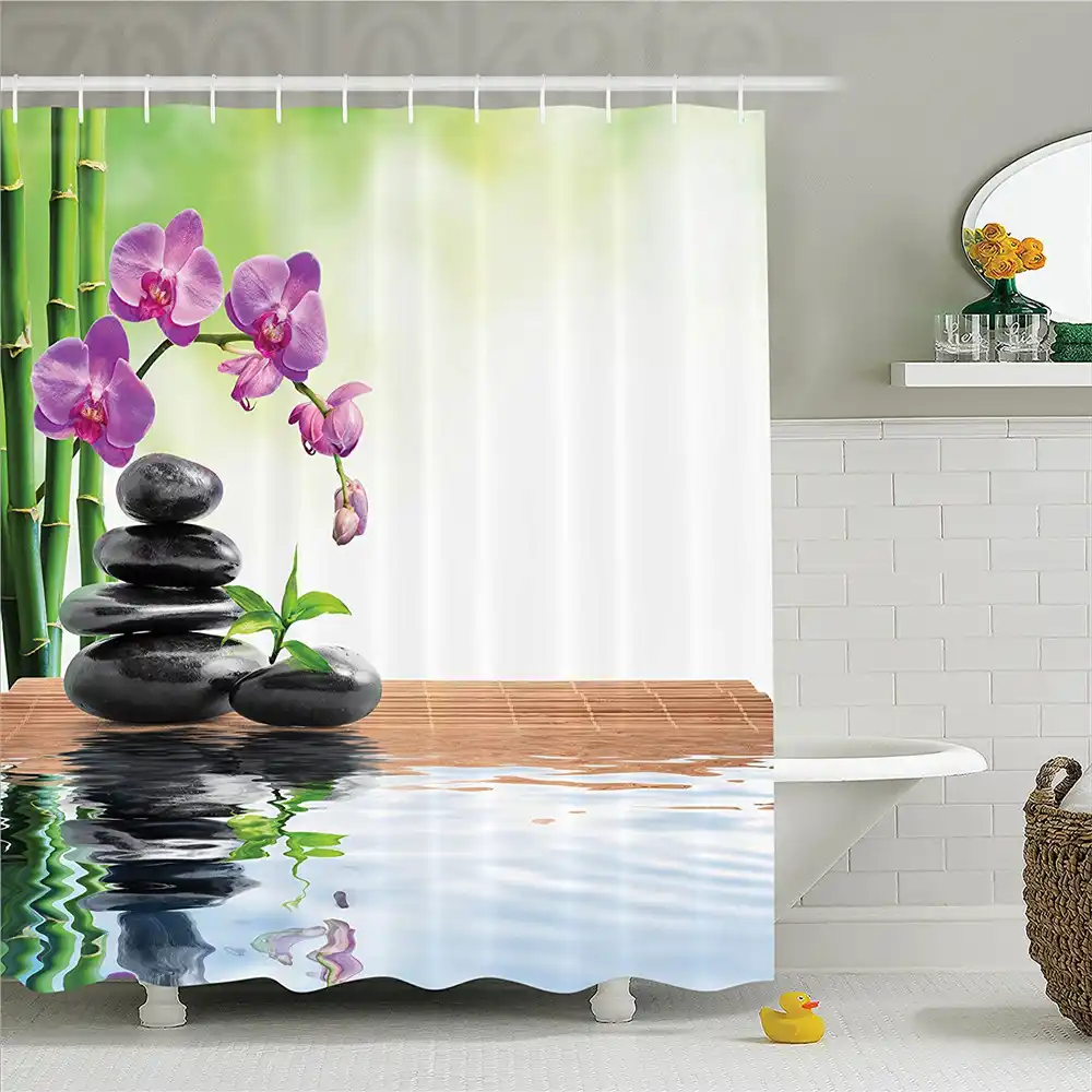 Spa Dekorasi Shower Curtain Set Spa Dengan Mata Air Dan Spa Dekorasi Shower Curtain Set Spa Dengan Mata Air Dan