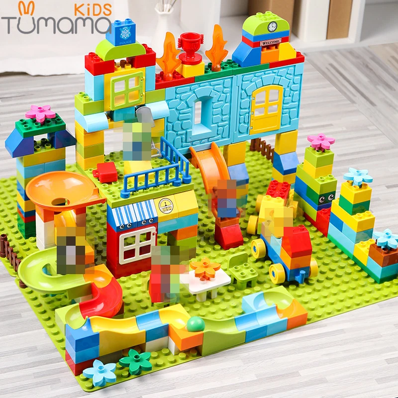 Big Size Building Blocks Compatible Duploedd 160-211pcs Amusement Park Marble Run Building Building Blocks Toys For Children