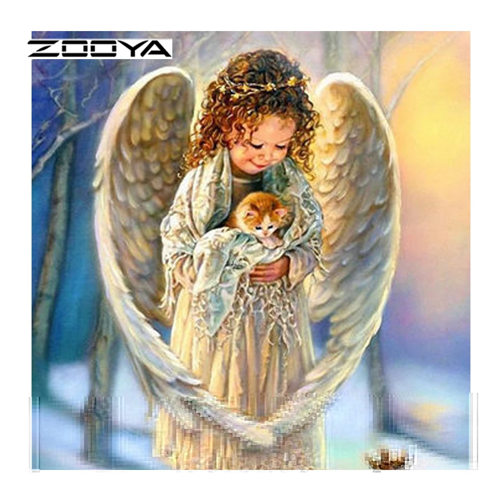 

ZOOYA Diamond Painting Angel Girl Cat Diamond Mosaic Diamond Embroidery Painting Rhinestones Needlework DIY Europe Crafts RF1438
