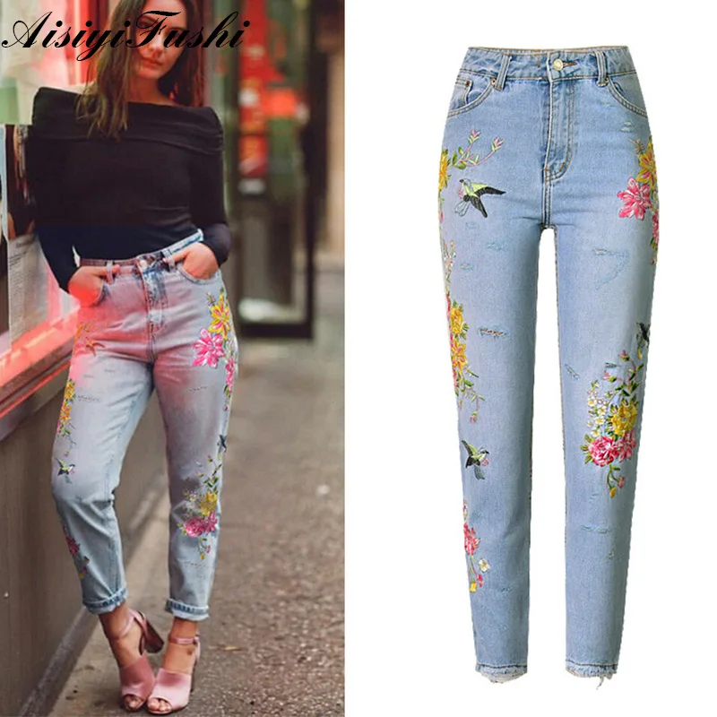 flowered jeans ladies