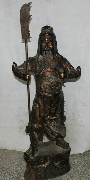 

JP S62 46" Chinese Bronze Stand Folk sword knife Guan Gong Yu Warrior God knight Statue B0403