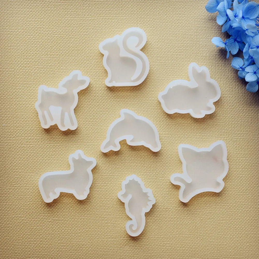 

7pieces/set Silicone Mold lovely cat rabbit deer dolphin Resin Silicone Mould handmade DIY Jewelry Making epoxy resin molds
