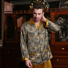 Сексуальная Натуральная шелковая мужская пижама, шелкопряда, шелковая пижама, мужская мода, с принтом, с длинным рукавом, пижама, брюки, комплект из двух предметов, 1233