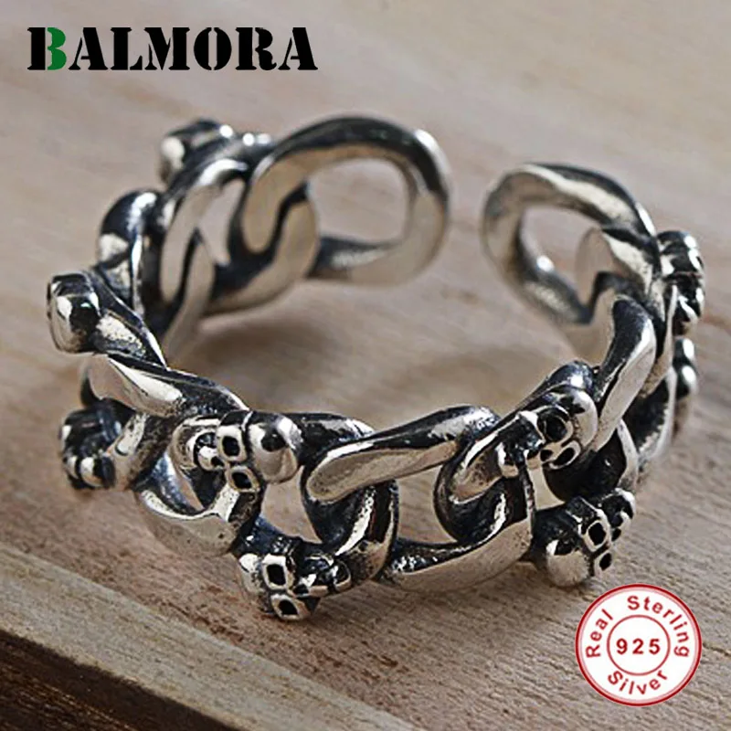 

BALMORA 925 Sterling Silver Skull Open Rings for Women Men Finger Ring Vintage Thai Silver Fashion Jewelry Anillos SY22192