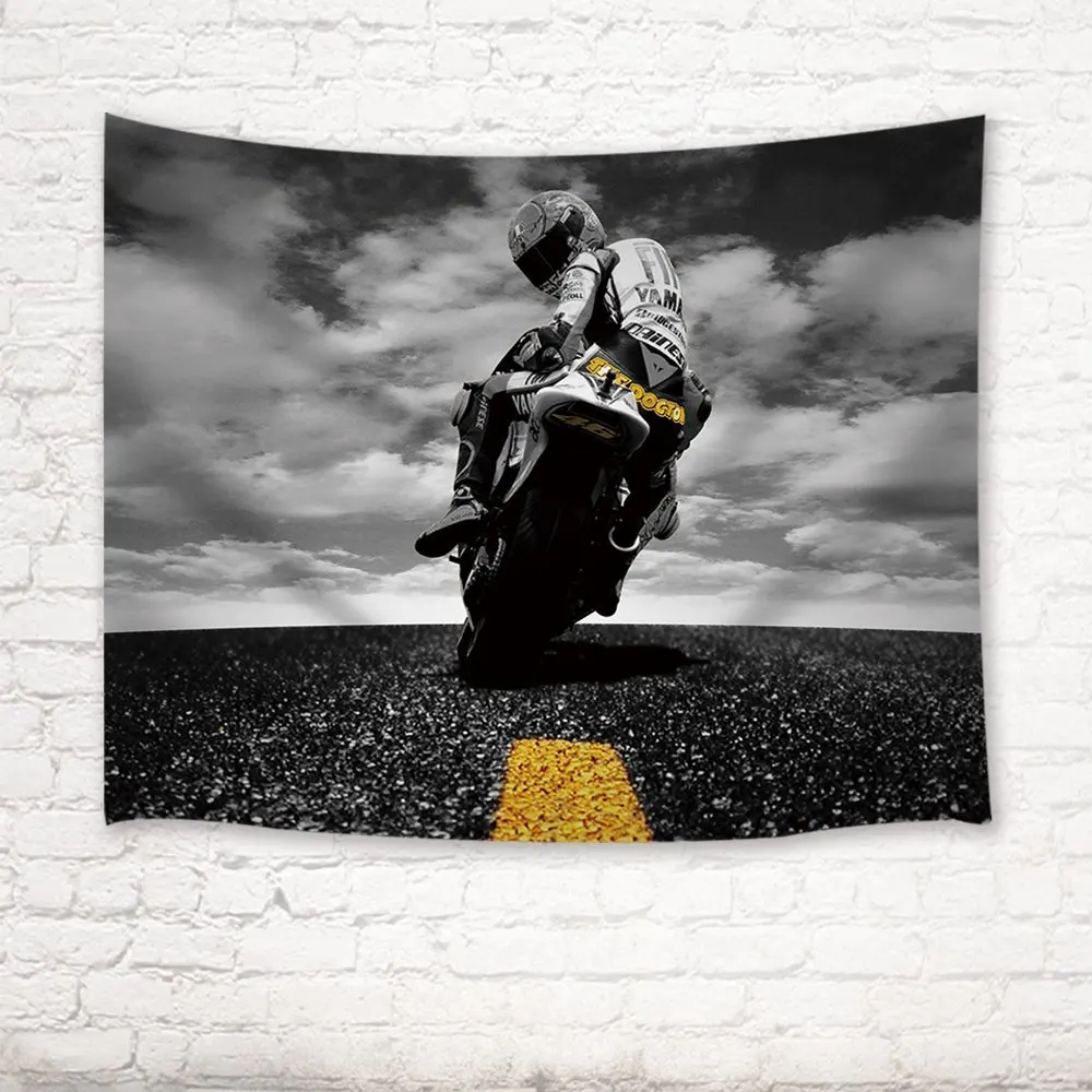 Cool Sport Tapestry Us Route 66 Motocycle Racing Against Cloudy Sky