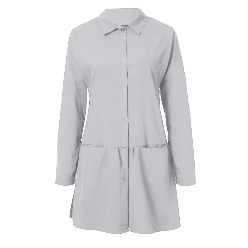 Fashion casual dress 2018 women autumn Long Sleeve Loose Pocket shirt dress Blouse elegant Dress robe female vestido O26#N (9)
