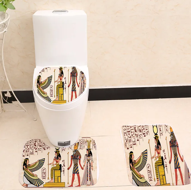 3pcs/set Egypt Design Printing Toilet Seat Cover Flannel Fabric Toilet