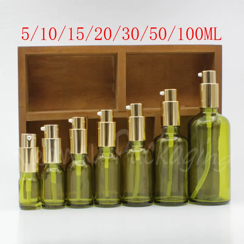 

5 / 10 / 15 / 20 / 30 / 50 / 100 ML Green Glass Bottle , Eye Cream / Lotion Packaging Bottle , Empty Cosmetic Container
