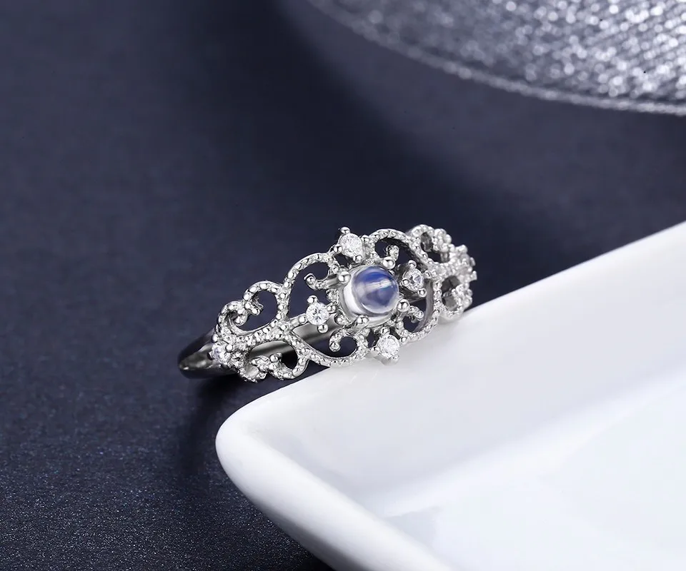 925 пробы серебро круглый натуральный лунный камень Виктория Стиль кольца для Для женщин свадебные Обручение ювелирные изделия пал кольцо aneis