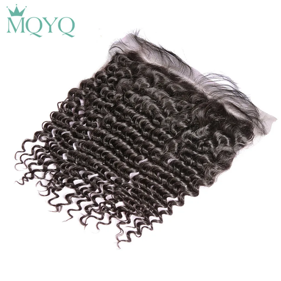 MQYQ Brazilian Deep Wave Lace Frontal Closure Pre Plucked With Baby Hair 13x4 100% Human Closure Ear To Ear Free Part