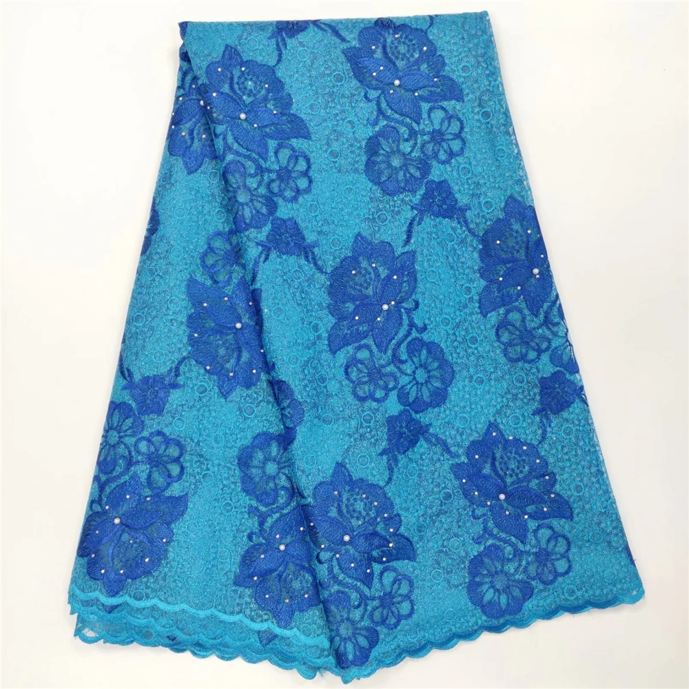 

2019 Latest blue Tulle Lace Fabric High Quality African Lace Fabric With Beads Lace Material For Bridal Lace Ribbon