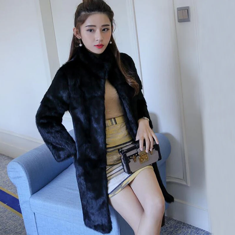 

2019 New Arrival TONFUR Natural Full Whole Skin Genuine Rabbit Fur Coat with Keep Warm Mandarin Collar for lady sr335
