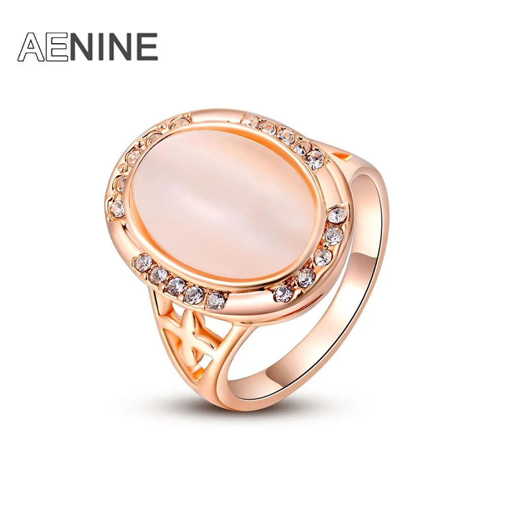 

AENINE Christmas Gift Classic Genuine Austrian Crystals Sample Sales Rose Gold Color Pink Opal Ring Jewelry Party L2010221350