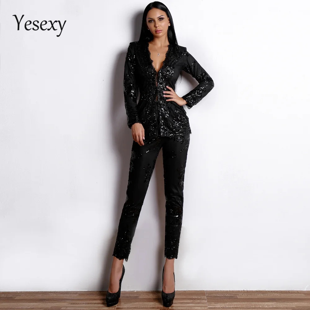 Комплект из двух предметов Yesexy 2020 сексуальные длинные штаны с длинным рукавом и