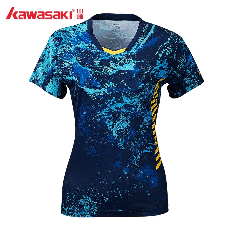 

Kawasaki Original 100% Polyester Women Sportswear Badminton Clothes Shirts V-Neck Breathable Tennis T-shirt For Female ST-S2104