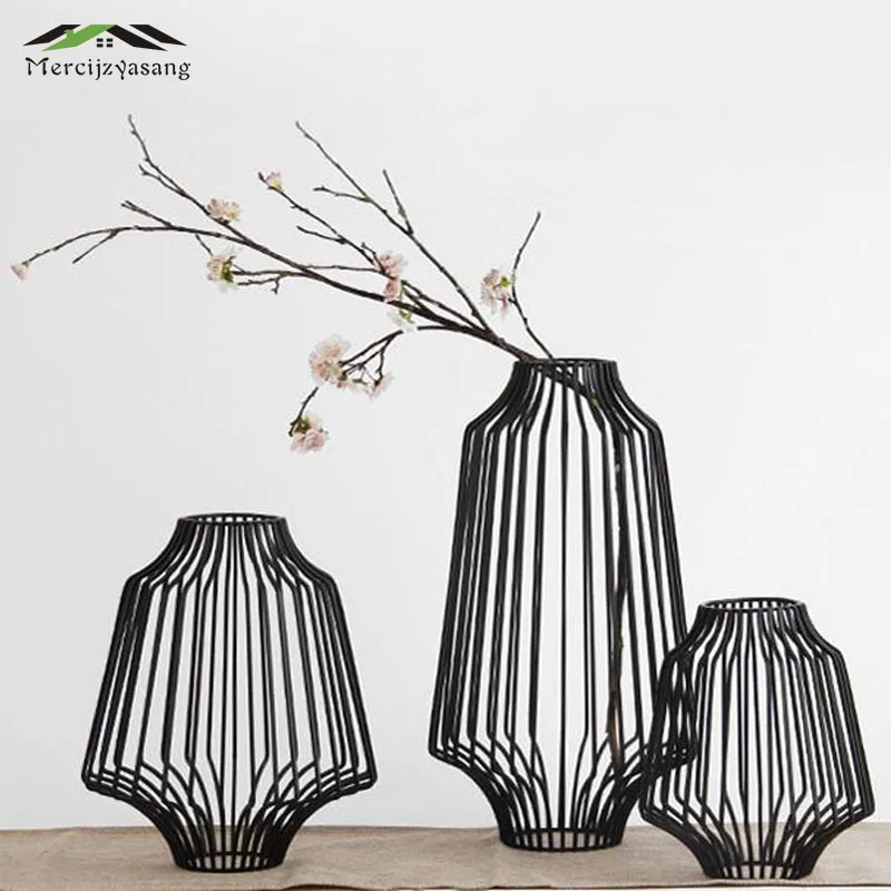 Cheap Price 3pcs Lot Table Vases Europe Metal Black Flower Vase