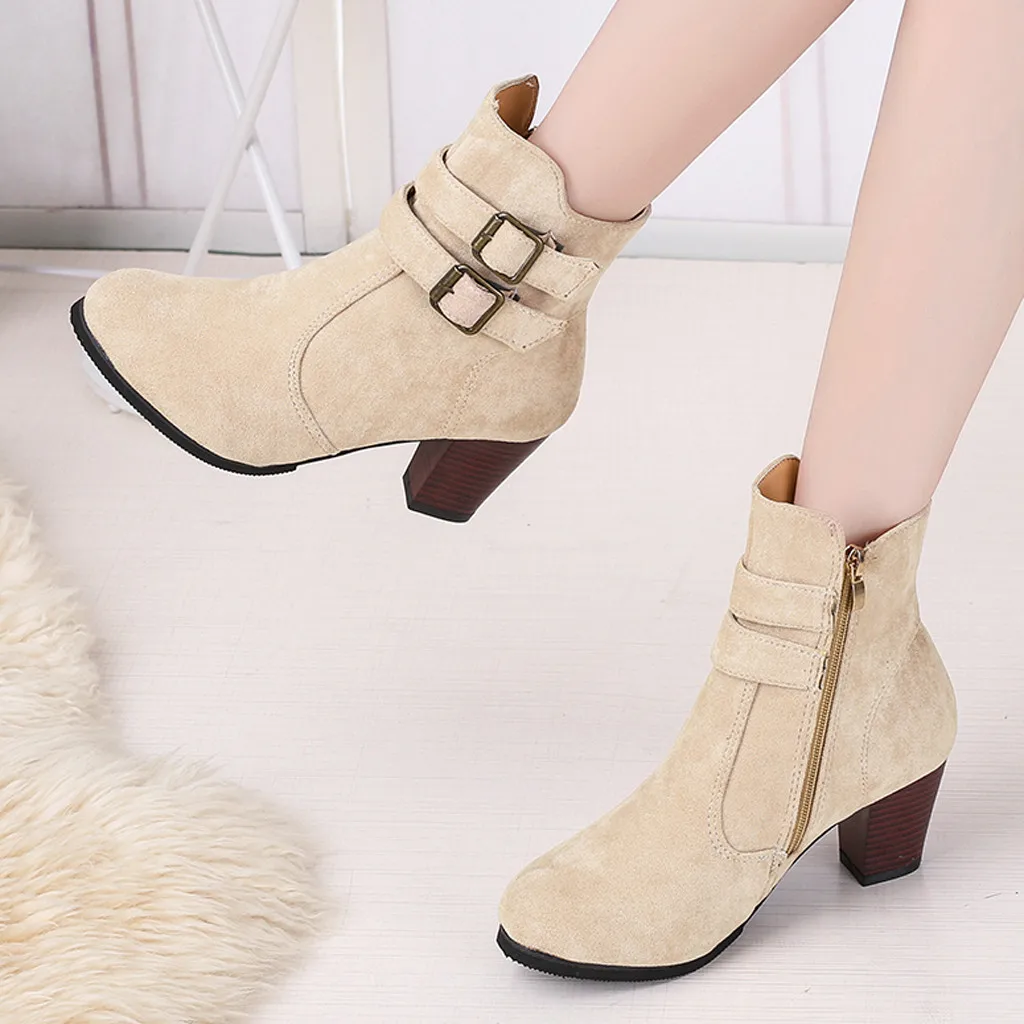 

Size 35-43 2019 New Shoes Women Boots Thick Heel Suede Boots Solid Color Female Autumn Winter lady Thigh High Boots