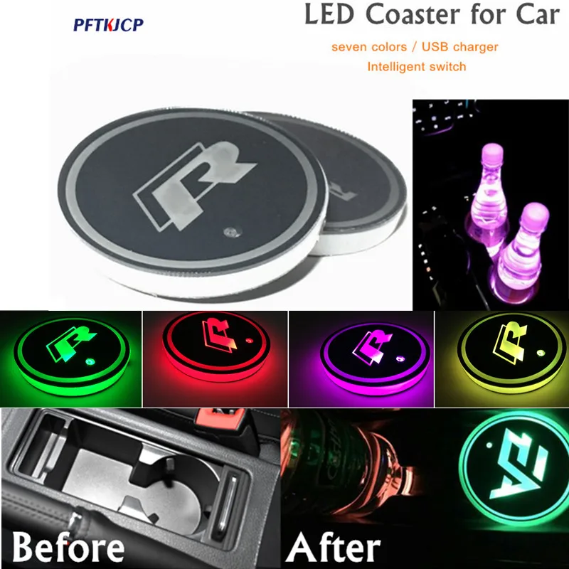 

2pcs 7 Colors LED Light Luminous Car SUV Vehicle USB Rechargeable Cup Holder Bottom Pad Anti-slip Mat Coaster Lamp car cover