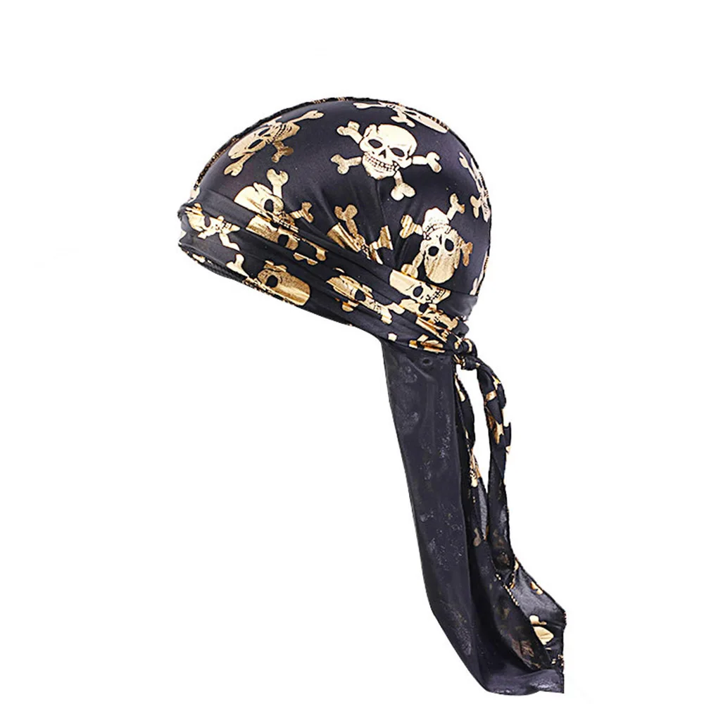 Новая модель черепа Durag Для мужчин золото дураки модные Durag Байкер тюрбан Кепка chemo пиратская шляпа Для мужчин женские аксессуары для волос