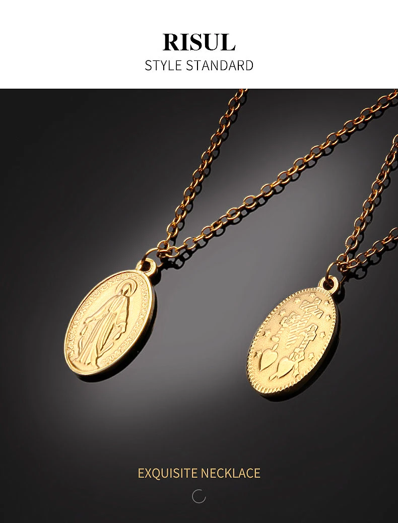 Gold Stainless Steel Virgin Mary Necklaces For Women Cross Virgen Maria Medallion Pendant Choker Colgante Medalla Mujer