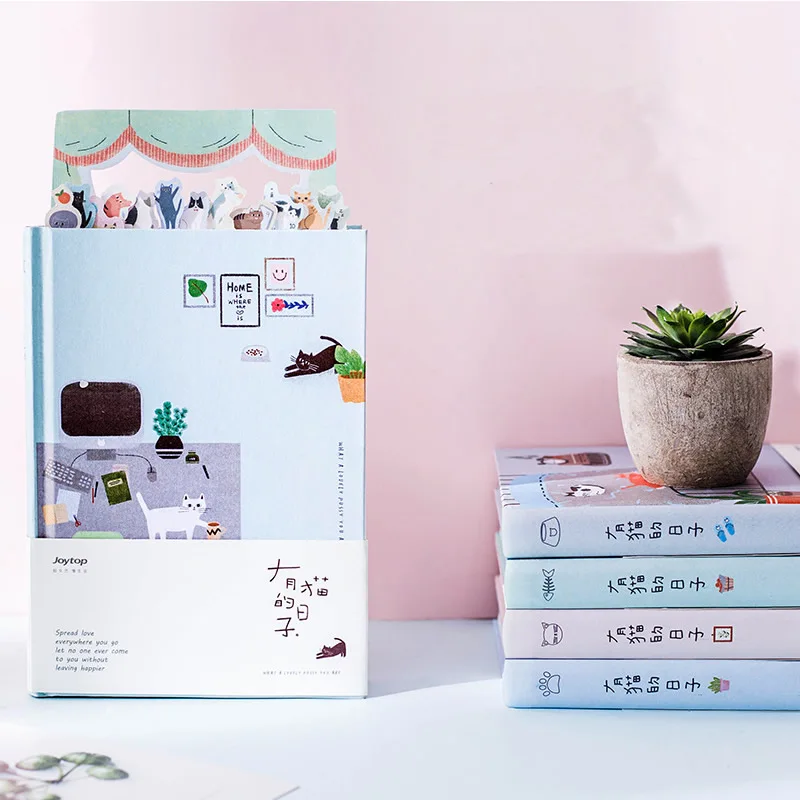 

Kawaii Cat Personal Diary Planner Hardcover Color Pages Diary Book Notebook Weekly Schedule Cute Korean Stationery Flower Agenda