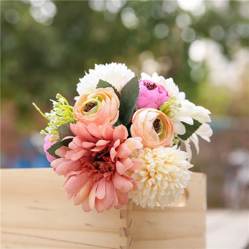 

Artificial Handheld Flower Bouquets for Wedding Home Table Decoration Multi Colors Fake Gerbera Hydrangea Flower Branch 6A1284