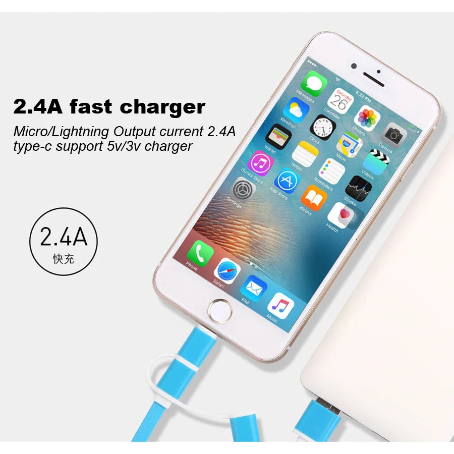 Новый кабель Micro USB type C 8pin 3 в 1 для iPhone 7 6 S Plus iOS 10 9 8 Android Xiaomi LG 2 4 быстрое заряднеое
