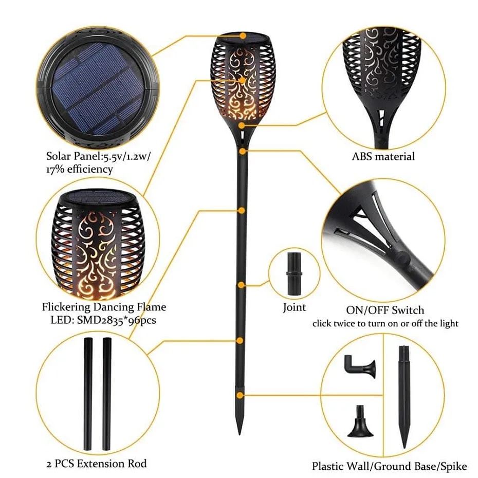 Atotalof светодиодный светильник на солнечной батарее, водонепроницаемый, газон, пламя, мерцающий фонарь светильник, Открытый Солнечный светодиодный светильник, украшение сада