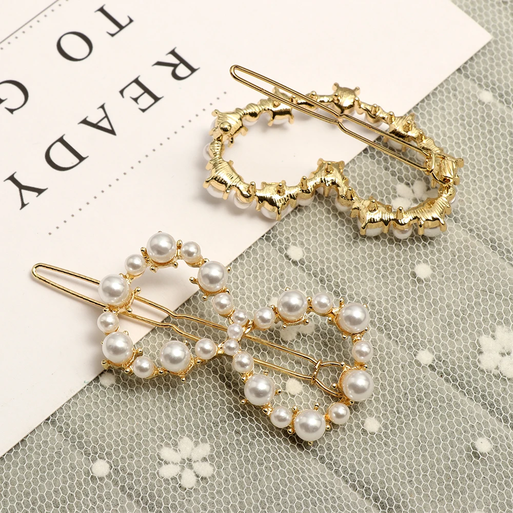 1PC Fashion Pearl Hair Clips Geometric Irregularity Hairpins Lady Simple Metal Barrettes Hair Styling Tools Accessories