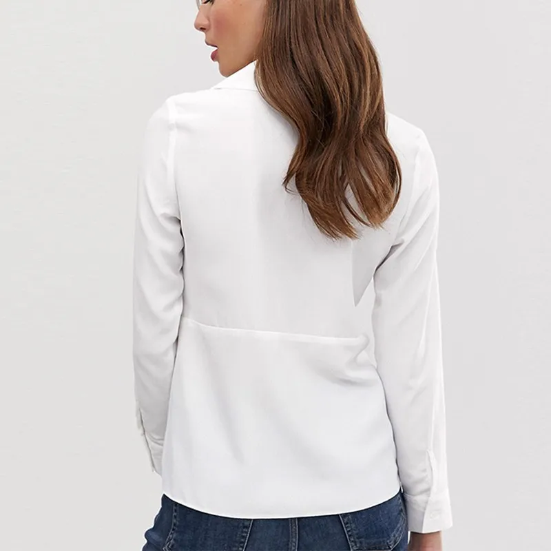 HDY Haoduoyi New Arrival Deep V Outer Collar Knot In Front Tops Sexy Personality Elegant Long Sleeve Conventional Women Shirt