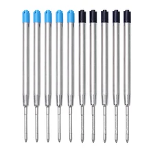 Recarga de caneta esferográfica 10 pçs/lote, canetas de ponta metálica de tinta azul e preta, canetas de rolo médio recarga, material de papelaria e escola