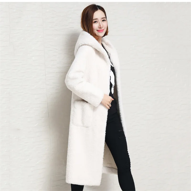 Новинка, кашемировое пальто на зиму, Женская длинная овечья Вельветовая куртка, двухсторонняя одежда с капюшоном, женская верхняя одежда, высокое качество, шерстяные пальто DT0479
