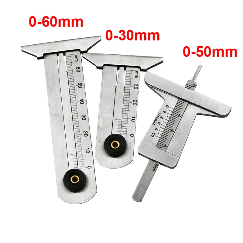 

URANN 1pcs 30mm 50mm 60mm Stainless Steel Tire Pattern Vernier Groove Depth Gauge Measurement Tool Tire Pattern Safety Ruler