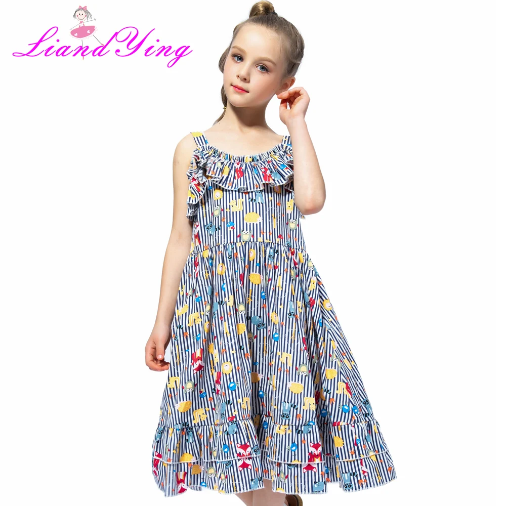 Girls Cartoon Animal Fish Fox Owl Print Dress Elegant Flower Girls