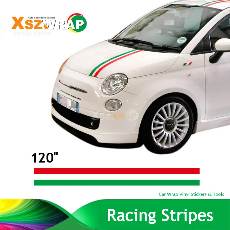 

(300*15cm/Roll) 120" Italian Racing Stripes Stickers For Fiat 500 Bravo 015