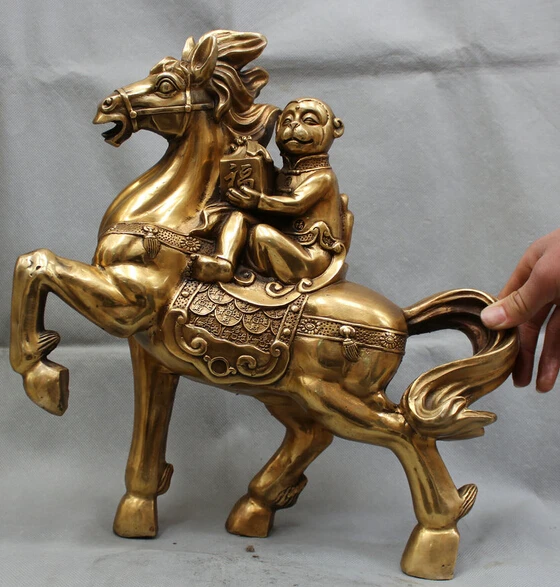 

JP S62 16 "Chinese Brass Wealth Zodiac Year Fu Monkey Ride Horse Seal Statue sculpture Discount 35%