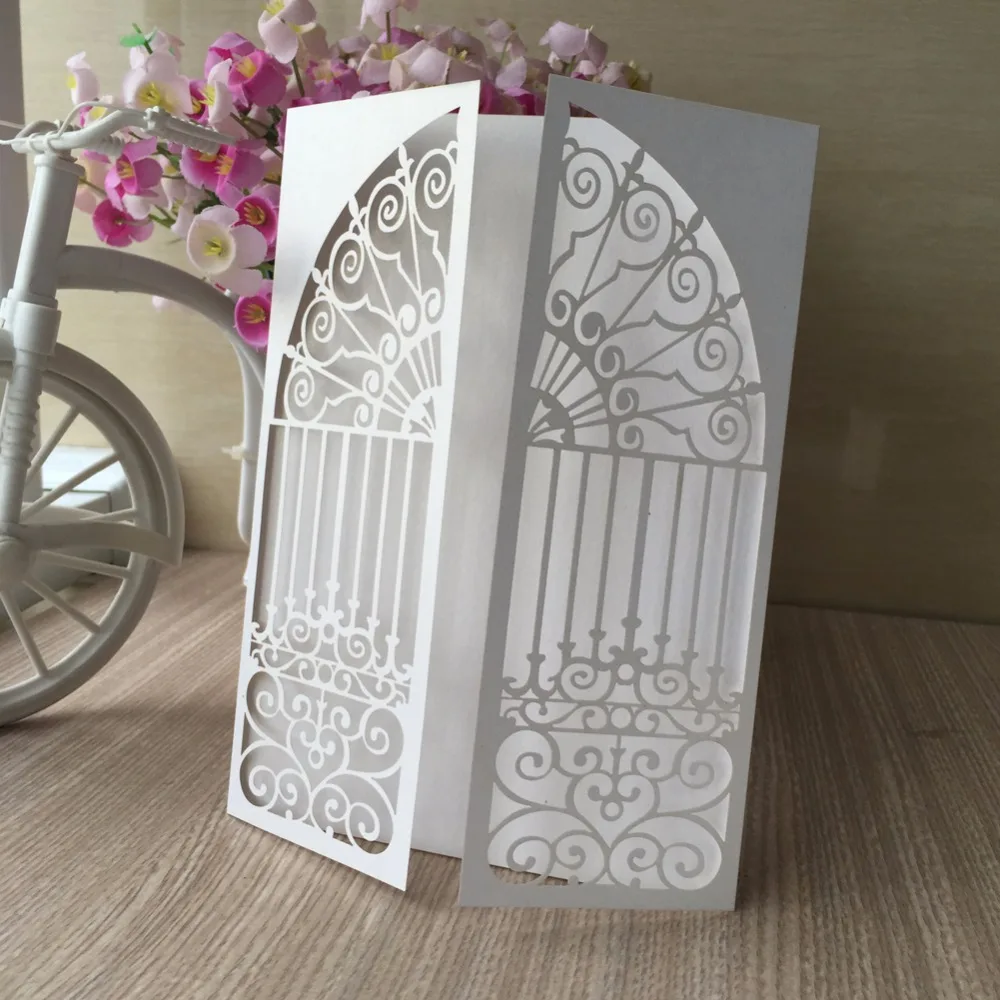 

50pcs Glossy Paper Love Door Pattern Wedding Invitations Cards Greeting Invitation Card for Wedding Decoration Festive Supplies