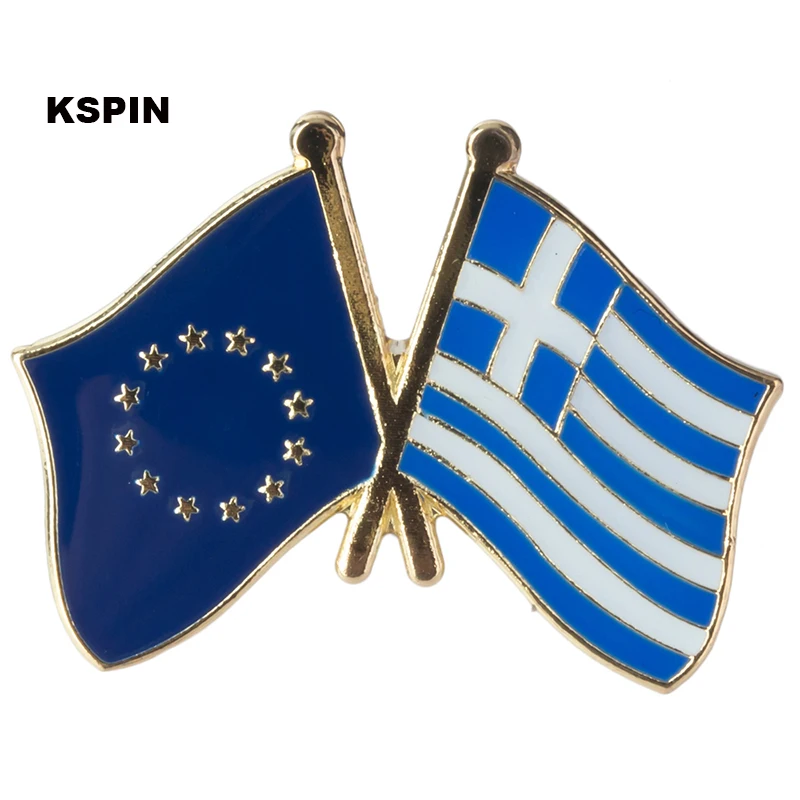 European Union Greece Friendship Flag Metal Pin Badges Decorative Brooch Pins for Clothes XY0086