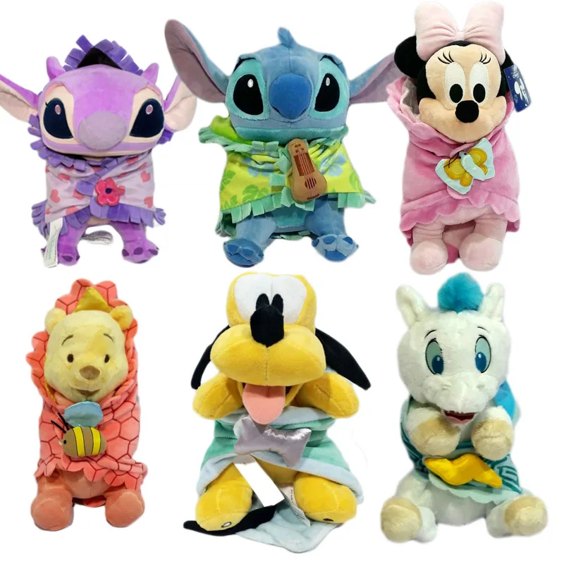 

Babies Baby Mickey Minnie 626 Stitch 624 Angel Pluto Marie Cat Hercules Pegasus with Blanket Plush Toy Doll Children Gifts