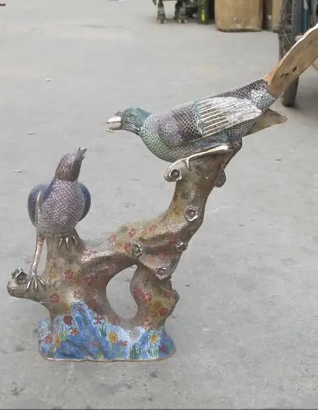 

20"Chinese Bronze Cloisonne Magpie Gordon sticks PAIR lucky Bird