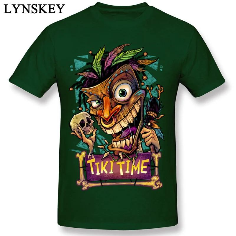 Design Tops T Shirt Fashion Round Neck Short Sleeve Tiki Man Cotton Fabric Men T-shirts Family Summer/Autumn Tee Shirt dark green
