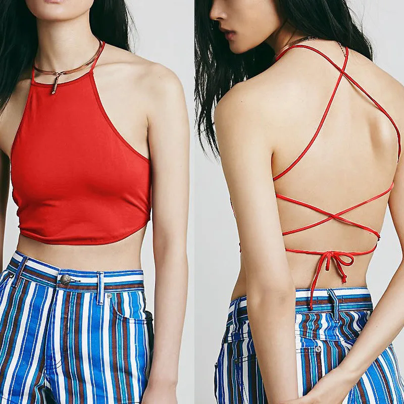 

5 Color Sexy Women Summer Backless Cami Halter Crop Top Women Fashion Bustier Bralette Vest Bra summer Tops Crop Top