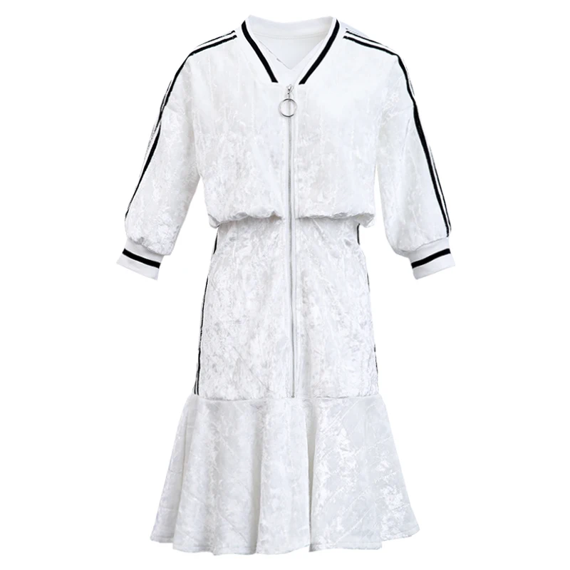 Stripe Piste 2018 Manches En Décontracté Qualité 4 Hiver De Ruches Robe 3 Robes Mini Designer Femmes Supérieure Velours Seifrmann wZpE4qq